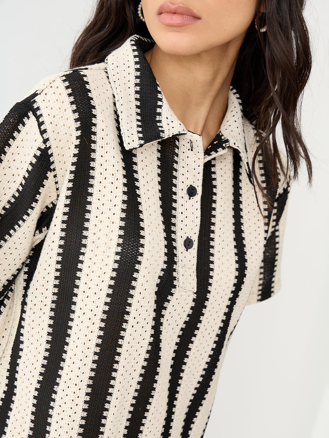 Black Stripe Crochet Mini Dress