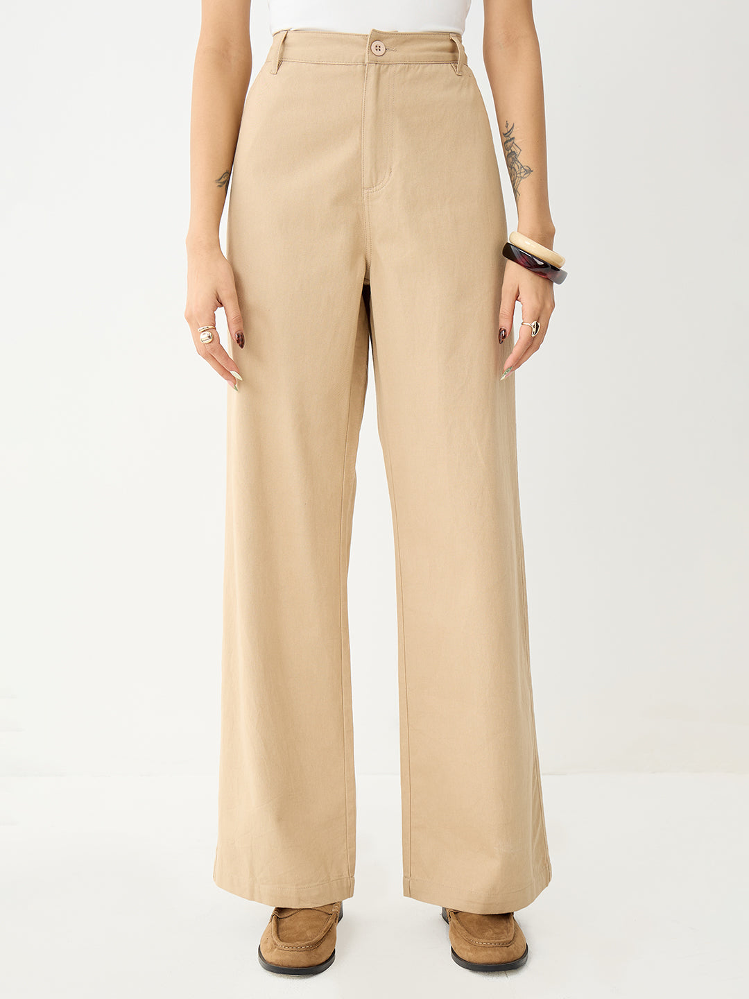 Beige Straight Fit Pants