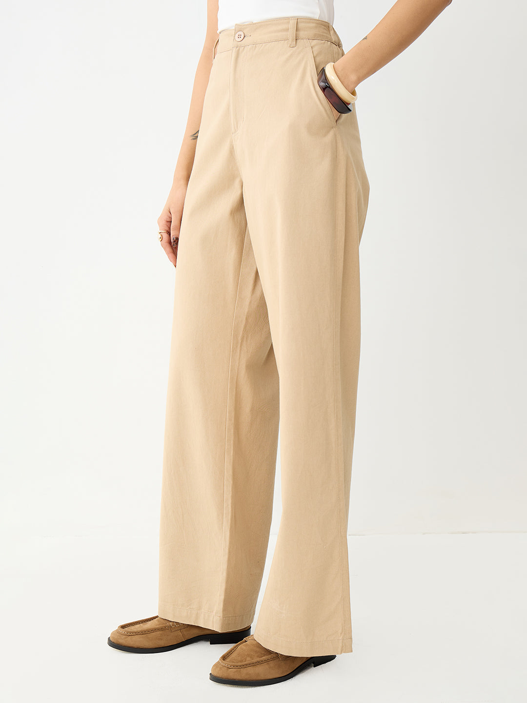 Beige Straight Fit Pants