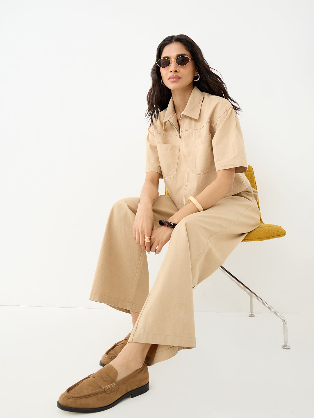 Beige Straight Fit Pants