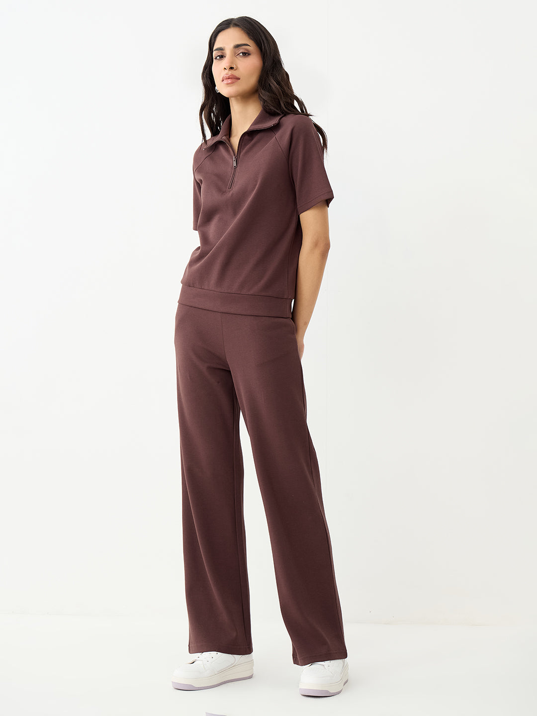 Coffee Brown Tonal Zip Knit Co-Ord