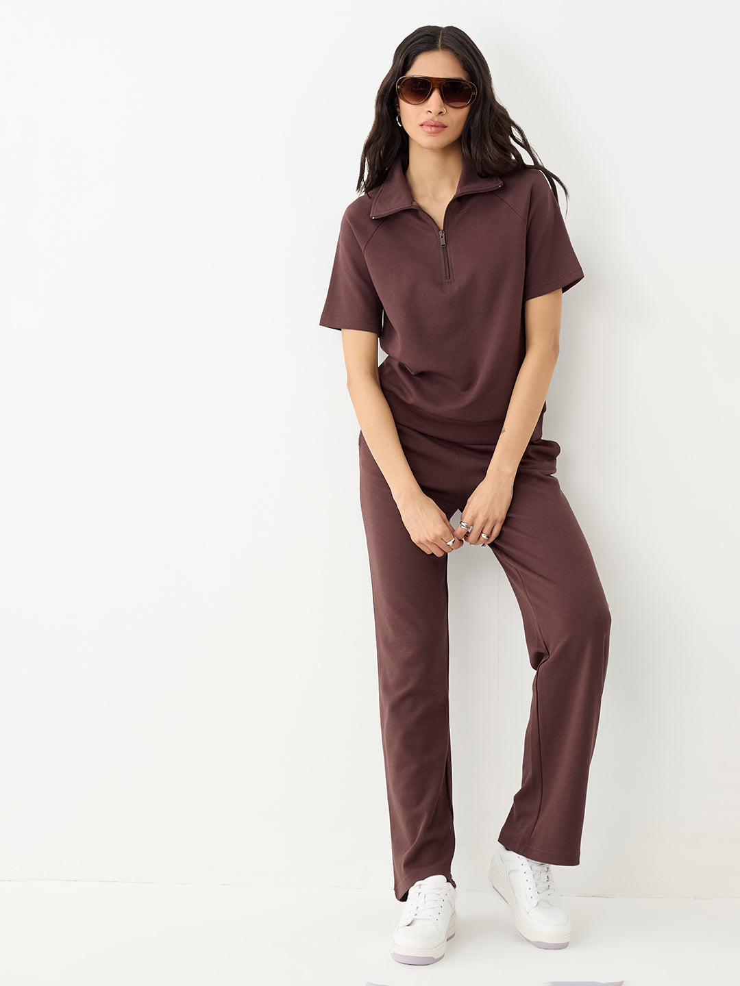 Coffee Brown Tonal Zip Knit Co-Ord