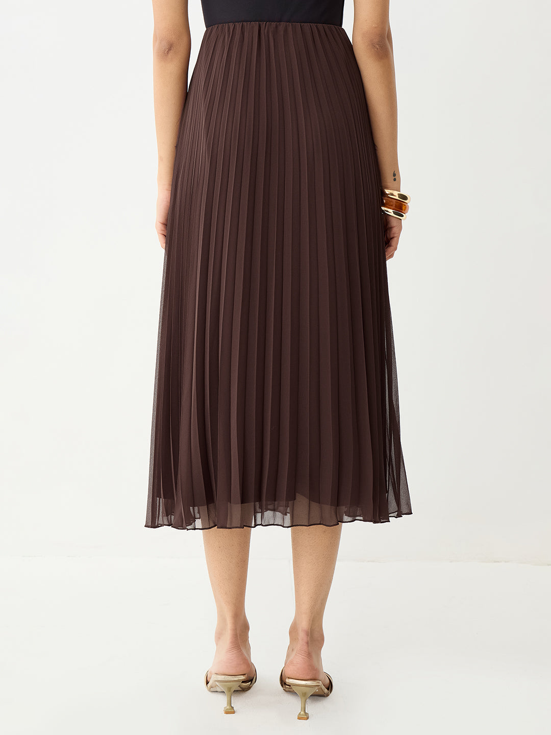 Brown Pleated Midi Skirt
