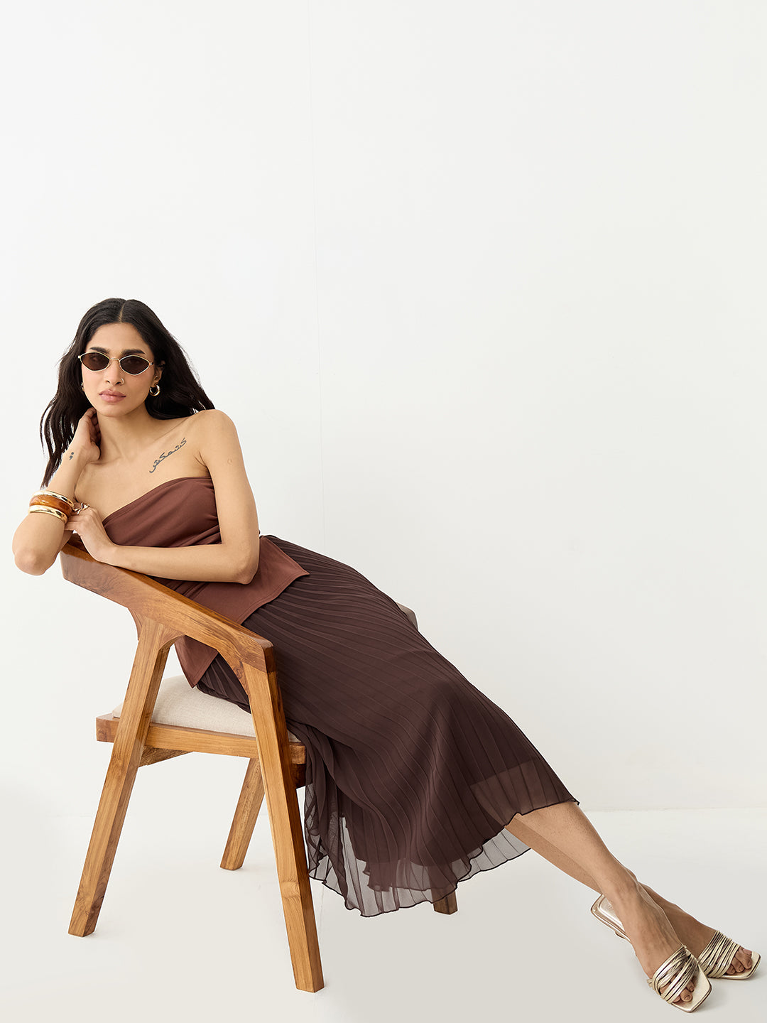 Brown Pleated Midi Skirt