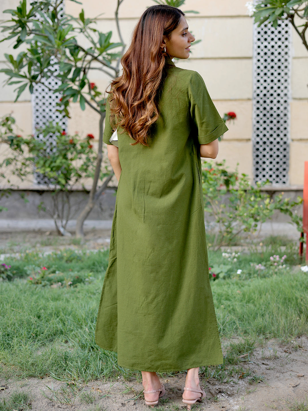 LinenLite Olive Ash Maxi Shirt Dress