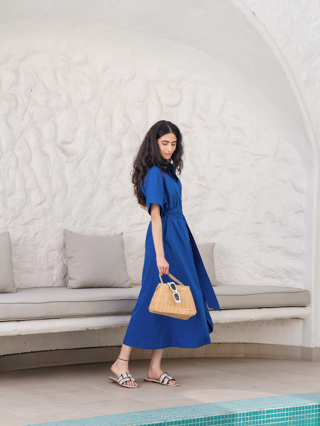 Royal Blue Poplin Shirt Midi Dress