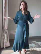 Green Satin Belted Wrap Maxi Dress