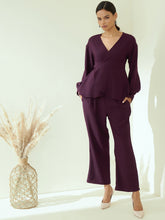 Wine Solid Peplum Co-Ord Set