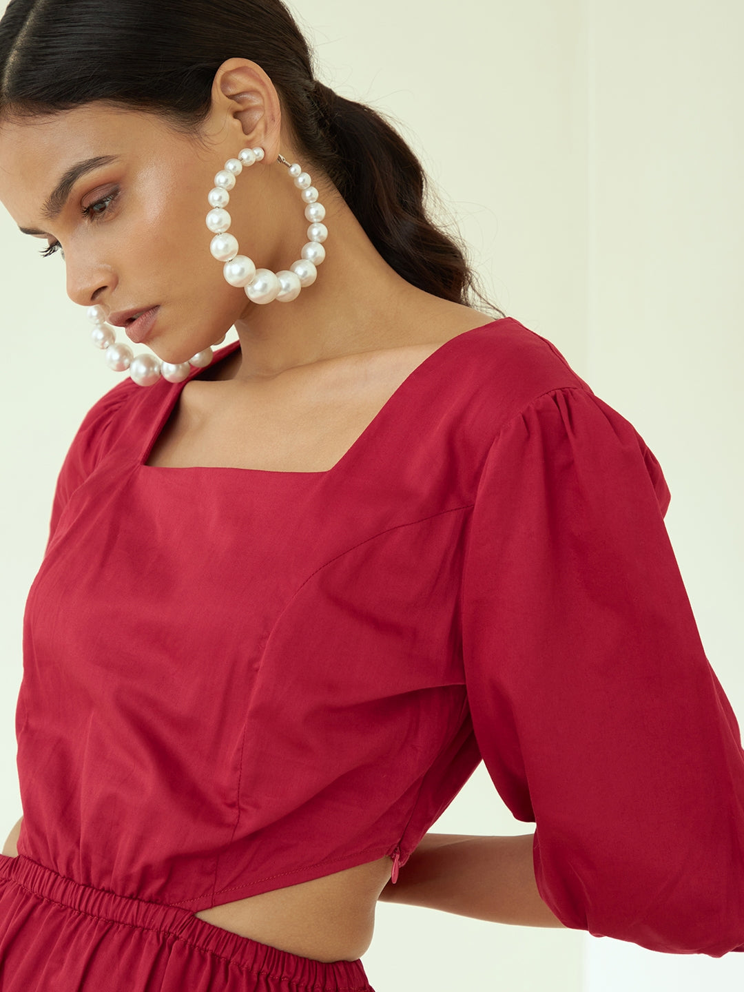 Red Cotton Cut Out Maxi Dress