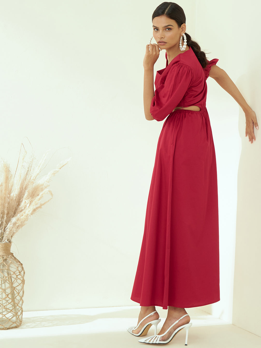 Red Cotton Cut Out Maxi Dress