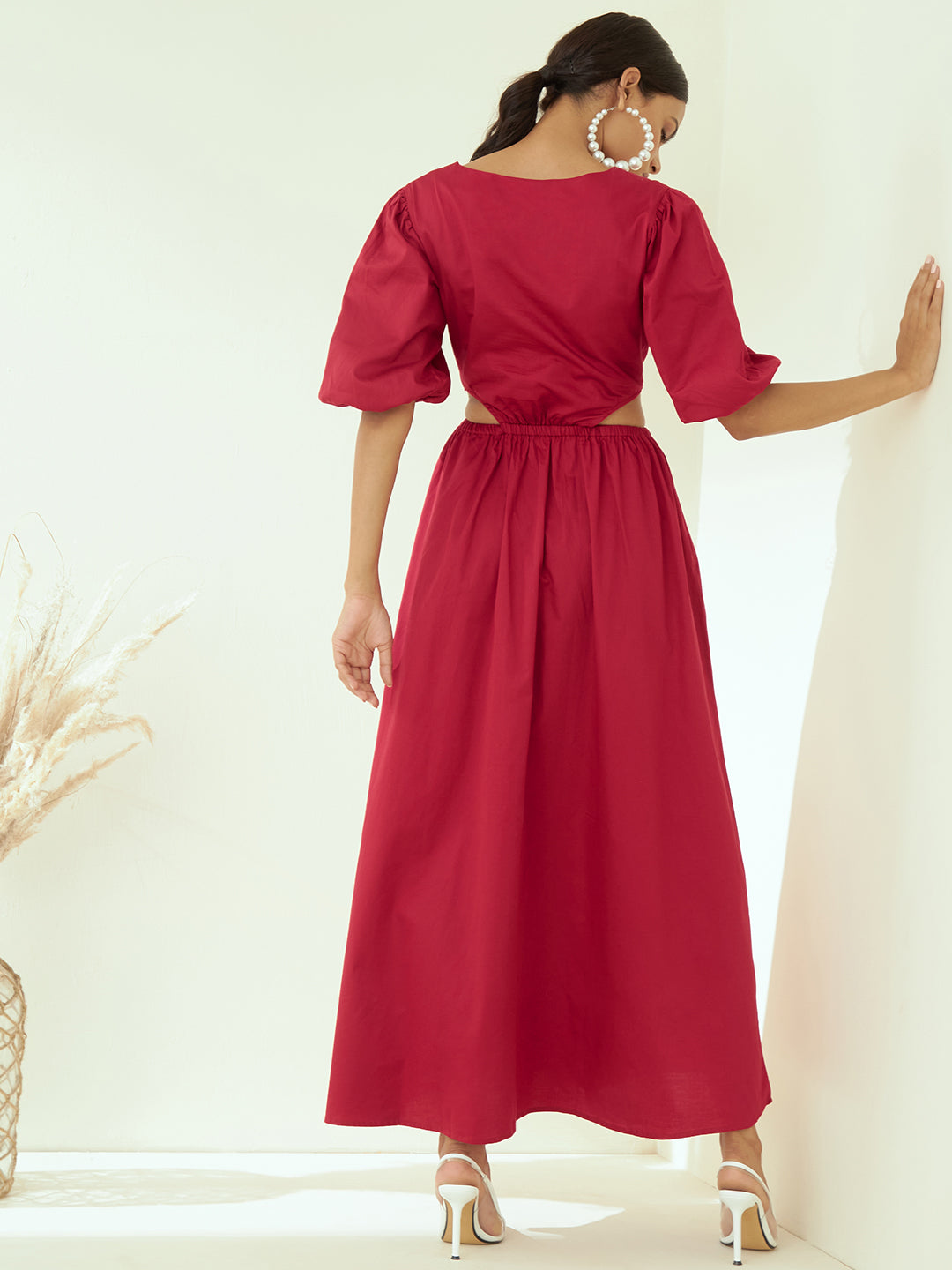Red Cotton Cut Out Maxi Dress