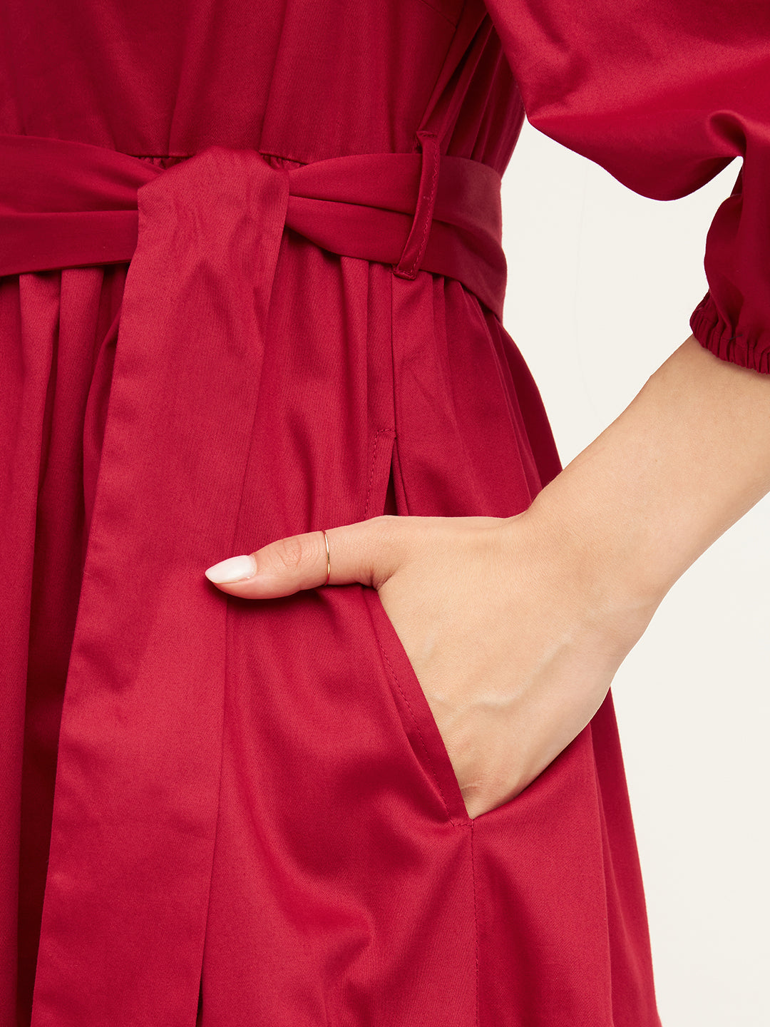 Red Cotton Tiered Fit & Flare Midi Dress