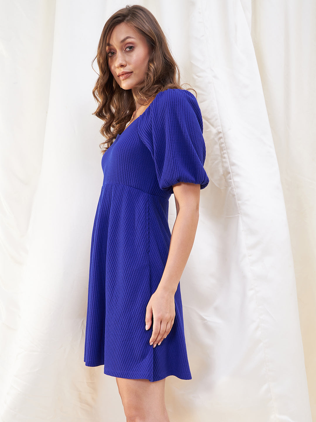 Blue Waffle fit and flare Mini dress