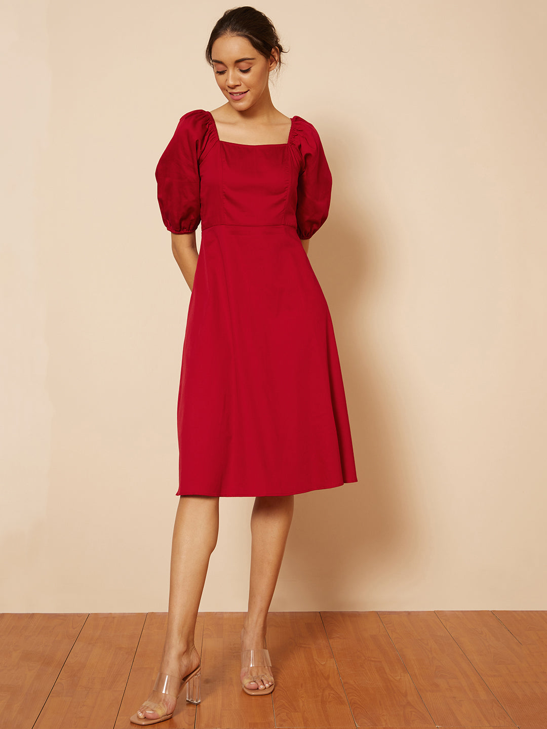 Red Cotton Bow Midi Dress