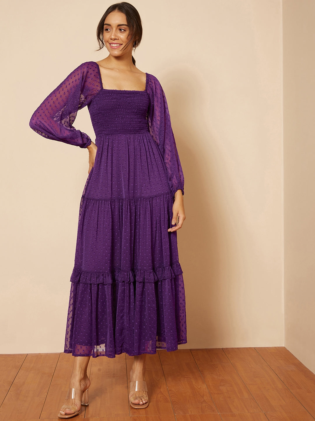 Deep Purple Dobby Smocked Maxi Dress