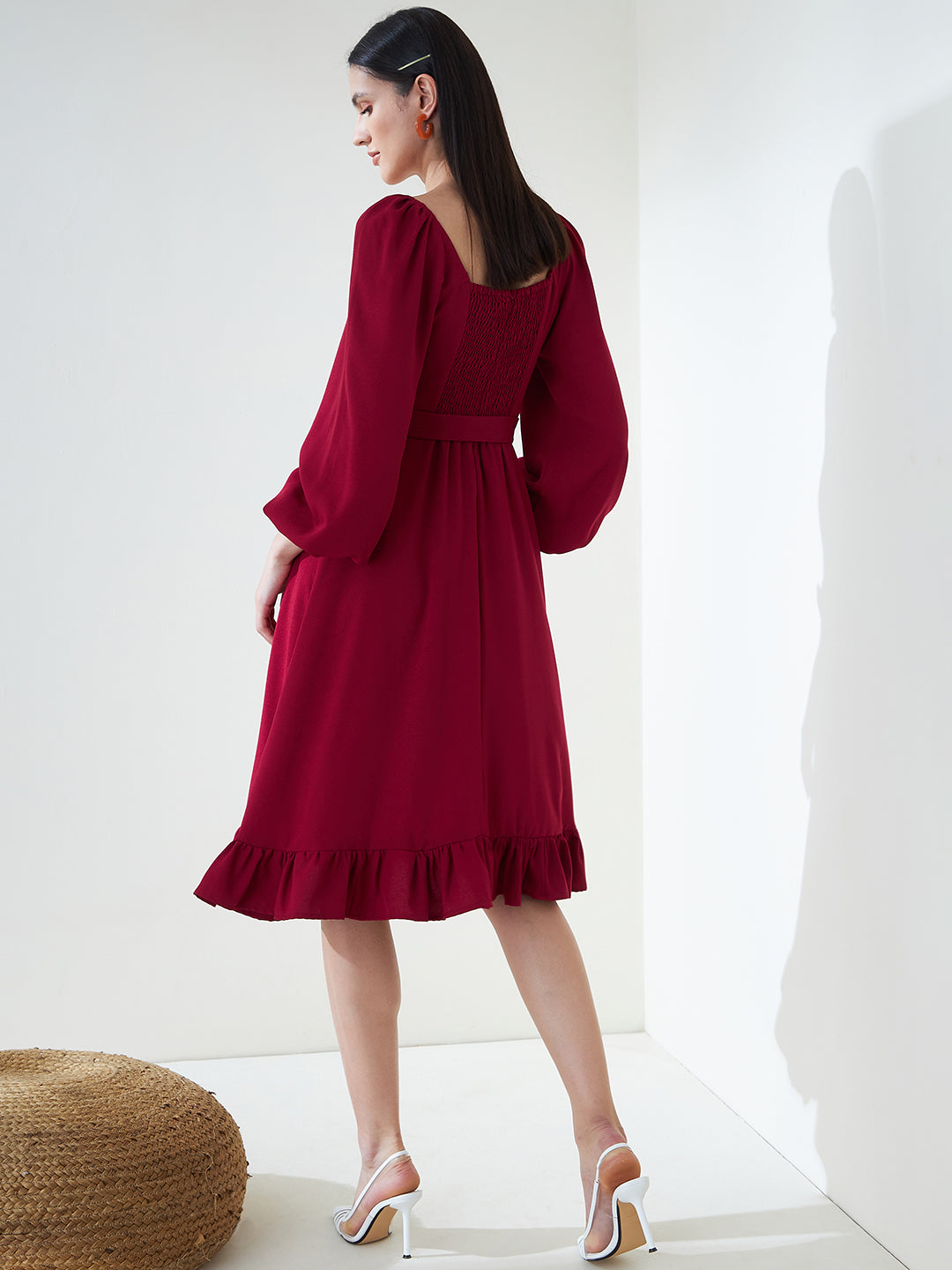 Deep Red Formal Wrap Midi Dress