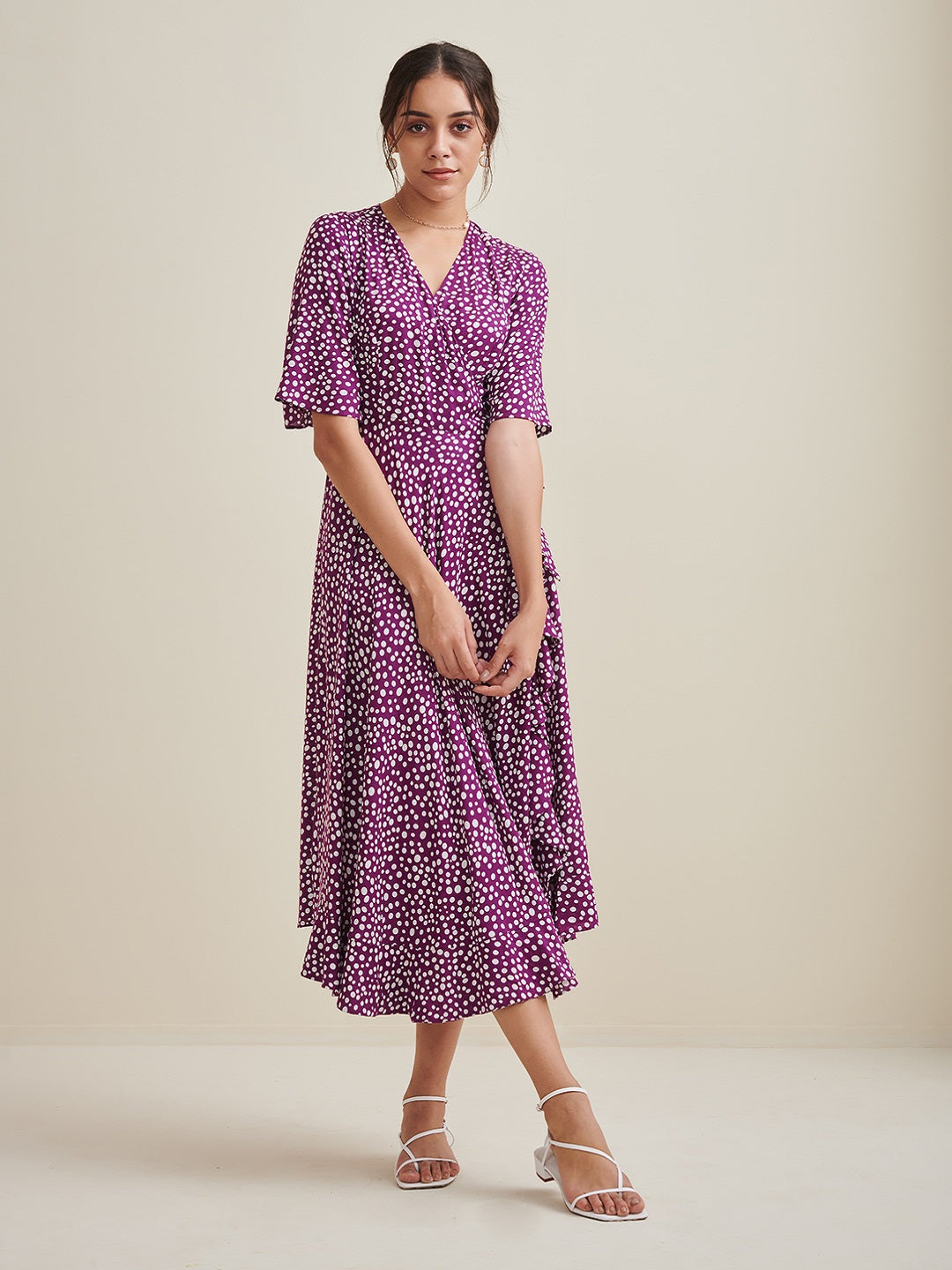 Purple Ditsy Polka Wrap Dress