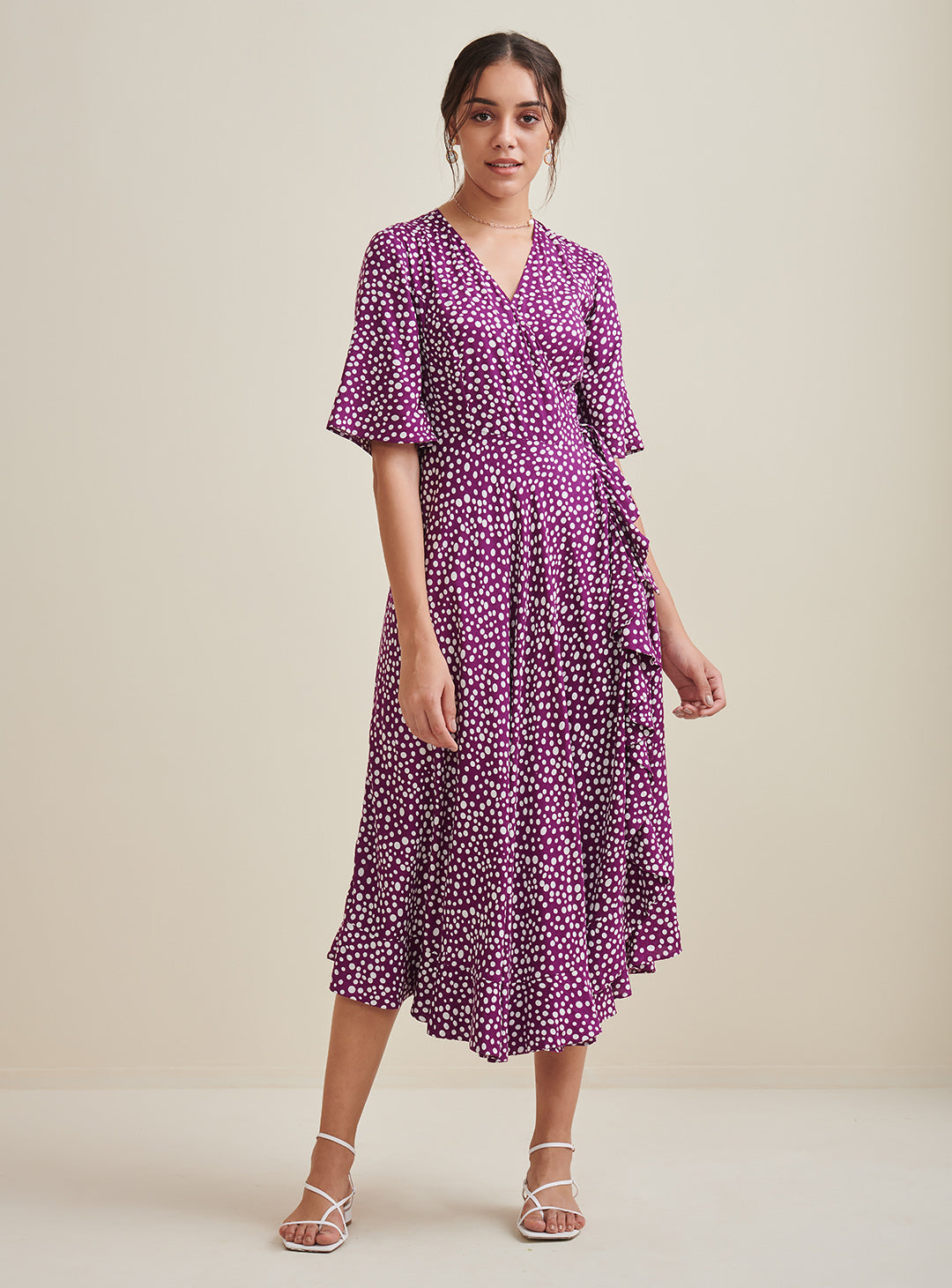 Purple Ditsy Polka Wrap Dress