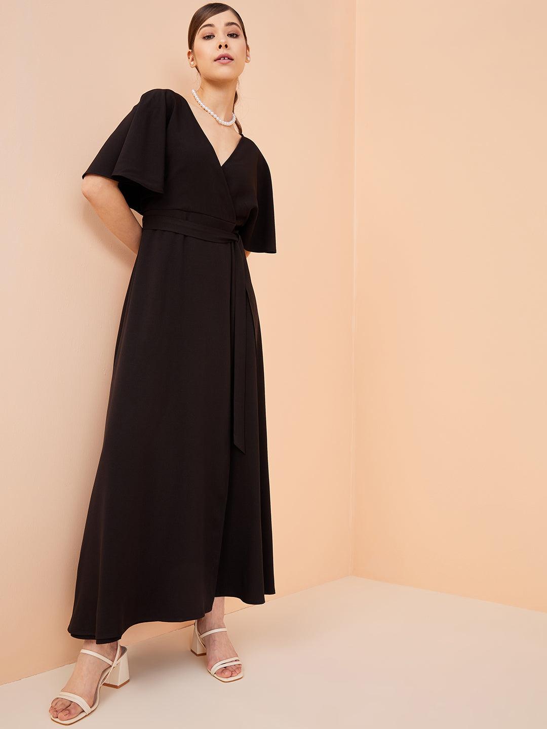 Black Kimono Wrap Maxi Dress