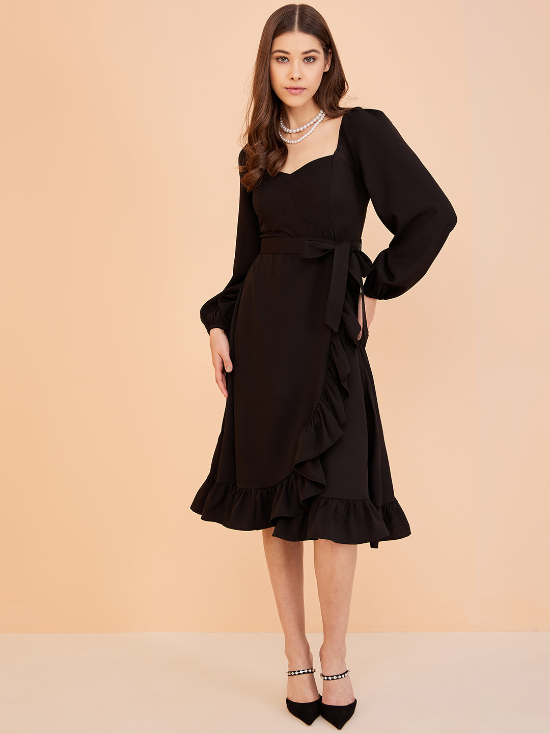 Black Formal Wrap Midi Dress
