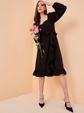 Black Formal Wrap Midi Dress