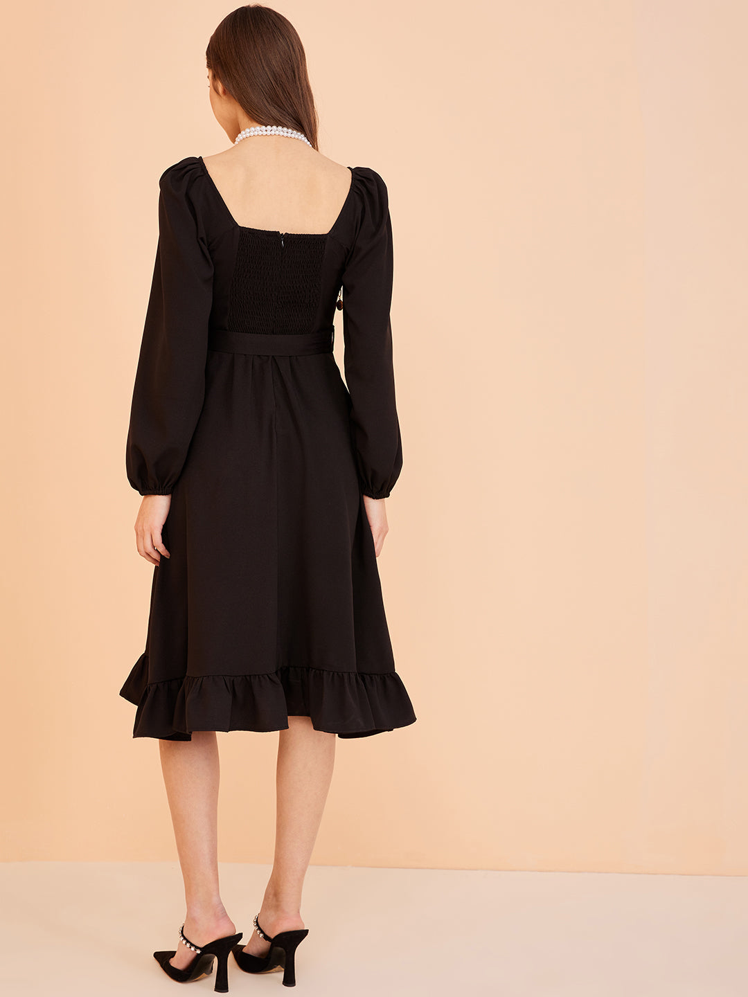 Black Formal Wrap Midi Dress