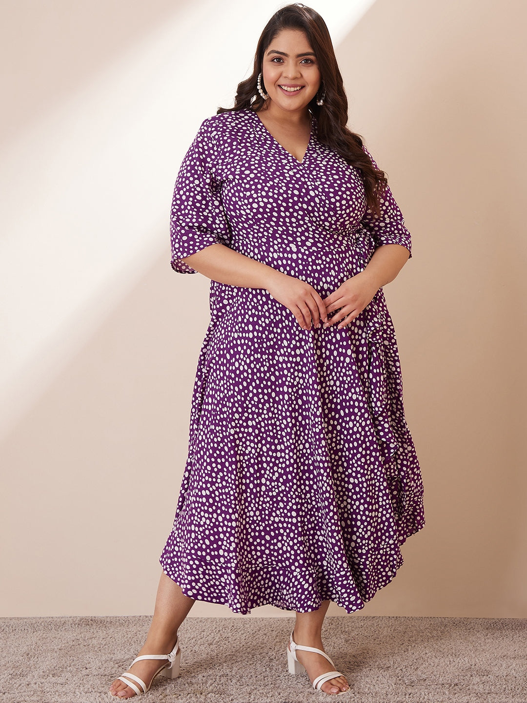 Purple Ditsy Polka Wrap Dress