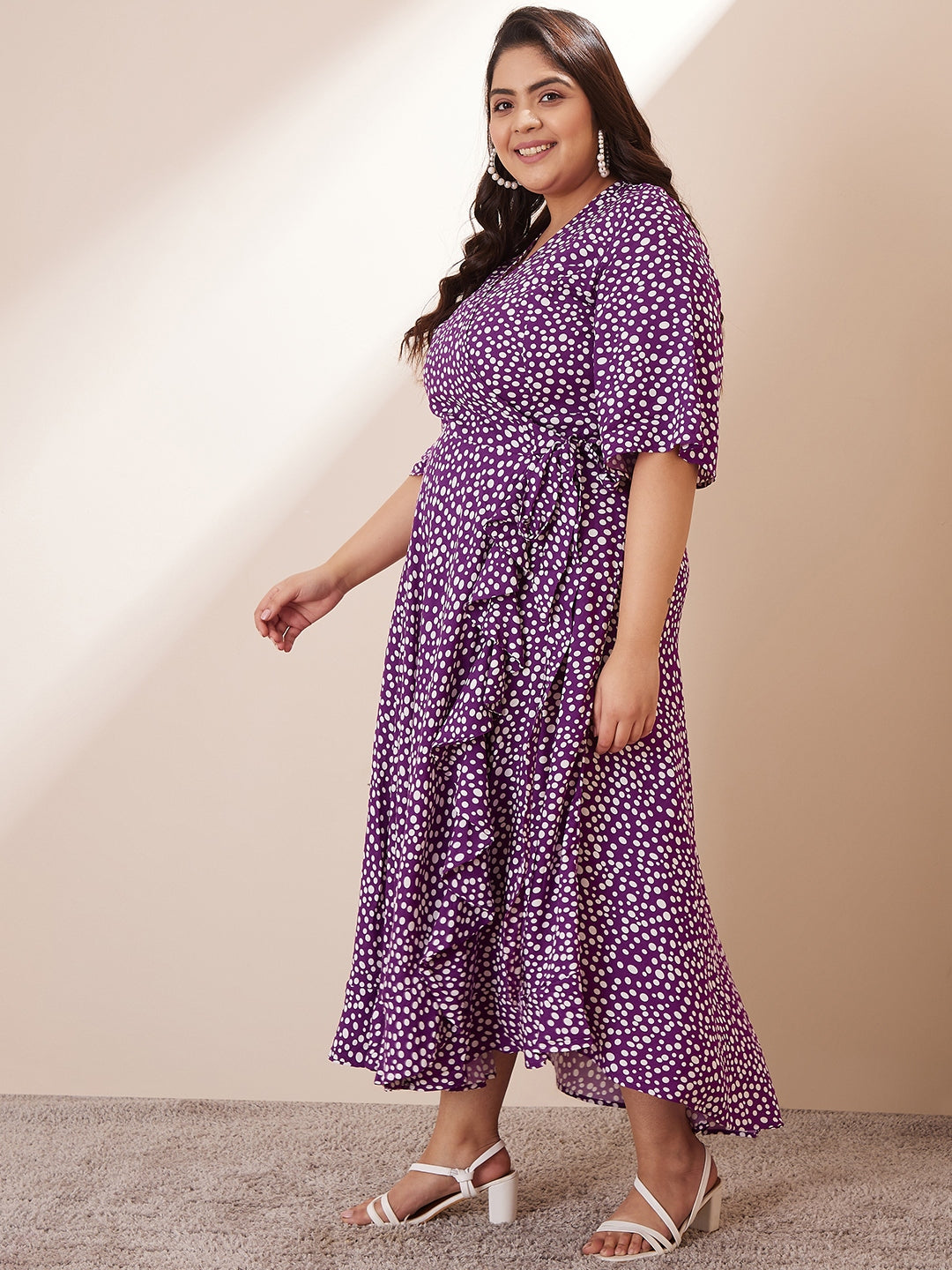 Purple Ditsy Polka Wrap Dress