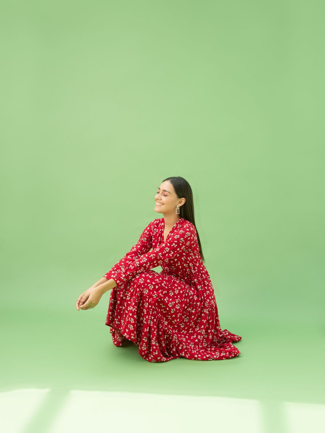 Red Floral Midi Wrap Dress
