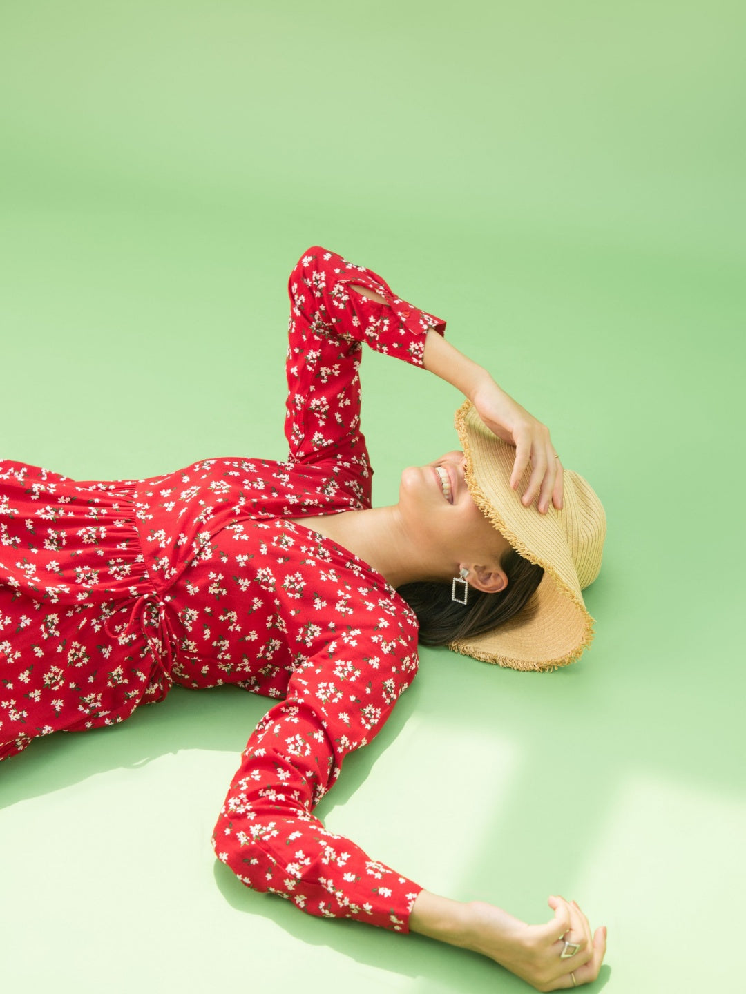 Red Floral Midi Wrap Dress