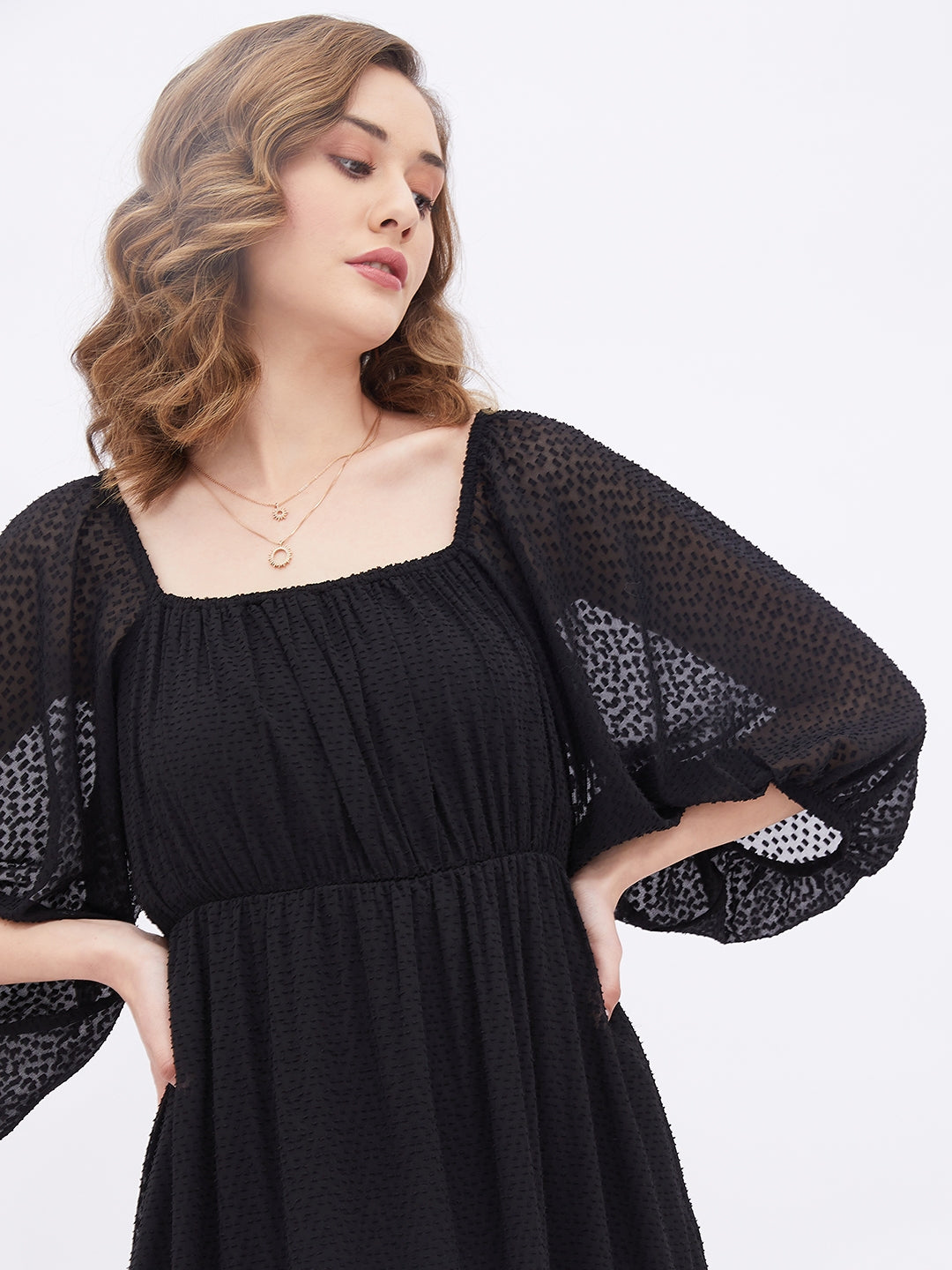 Black Dobby Ruched Tiered Maxi Dress