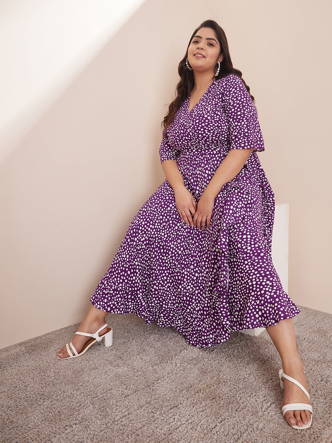 Purple Ditsy Polka Wrap Dress