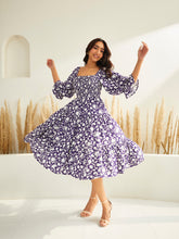 Purple Floral Smocked Tiered Midi Dress