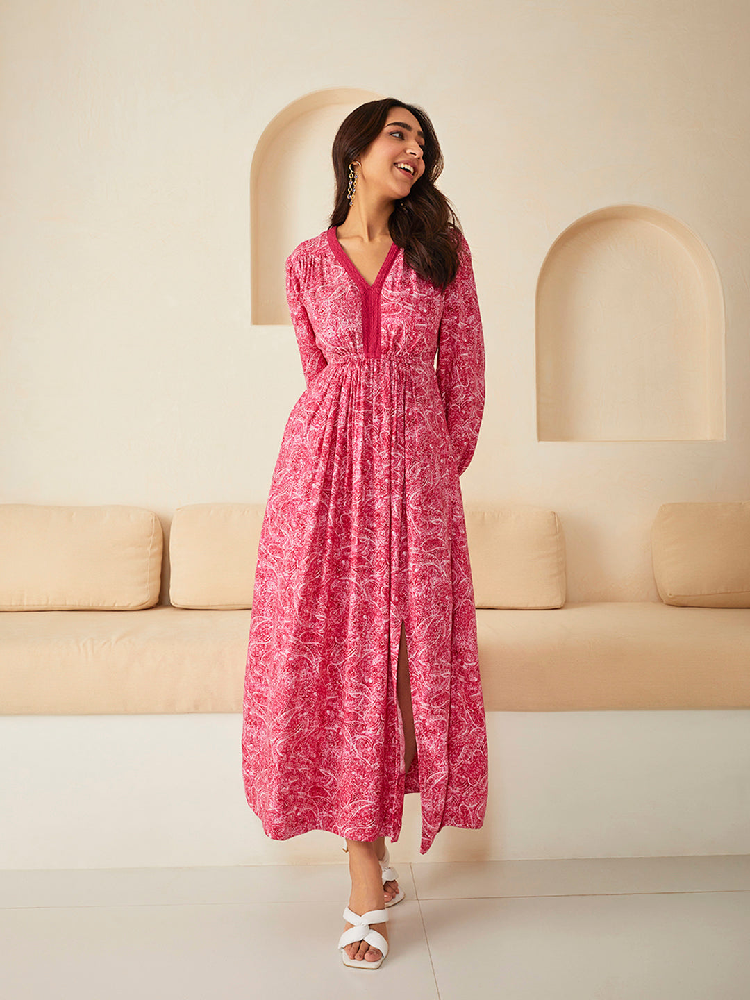 Pink Paisley Elasticated Maxi Dress