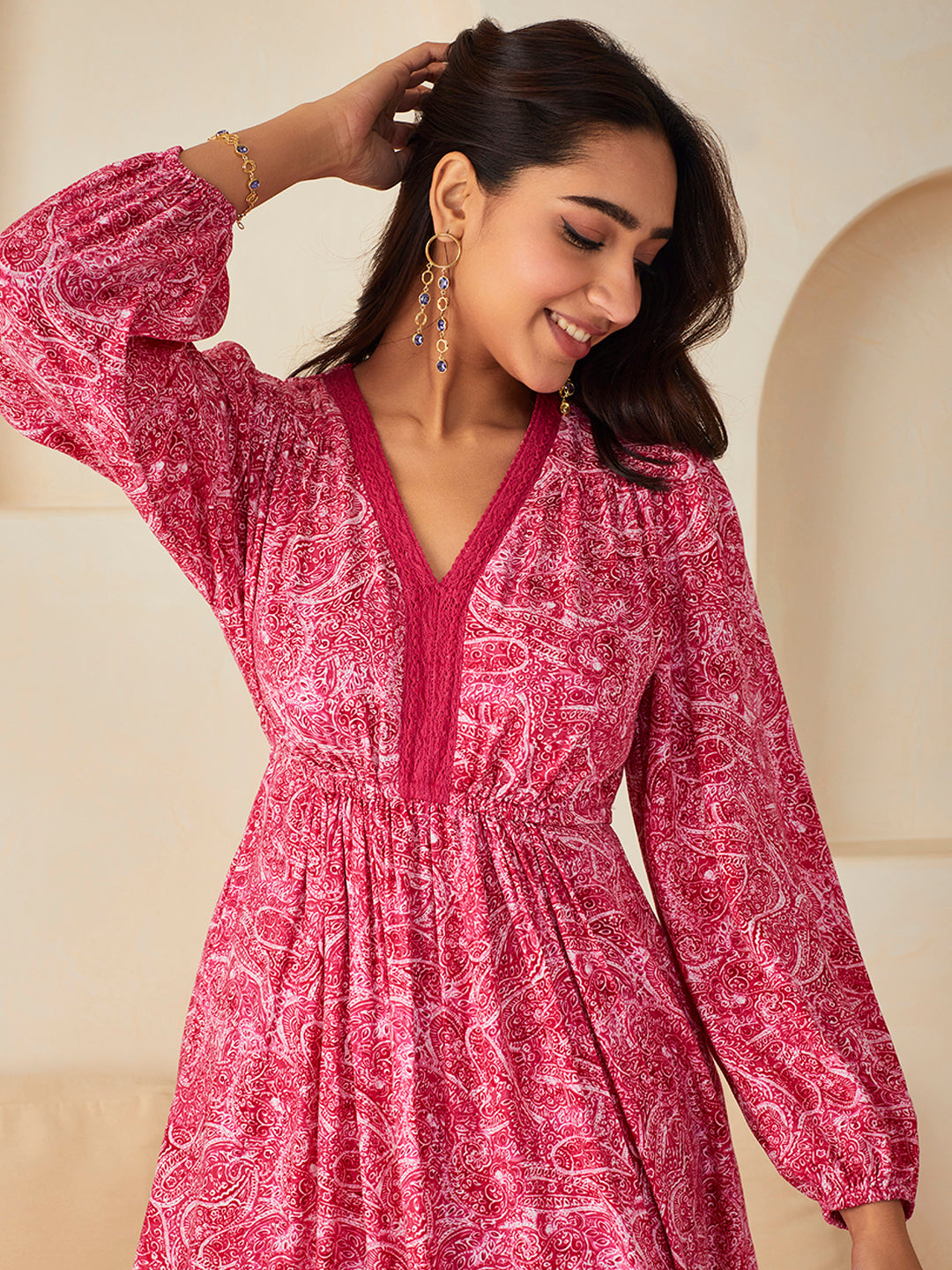 Pink Paisley Elasticated Maxi Dress