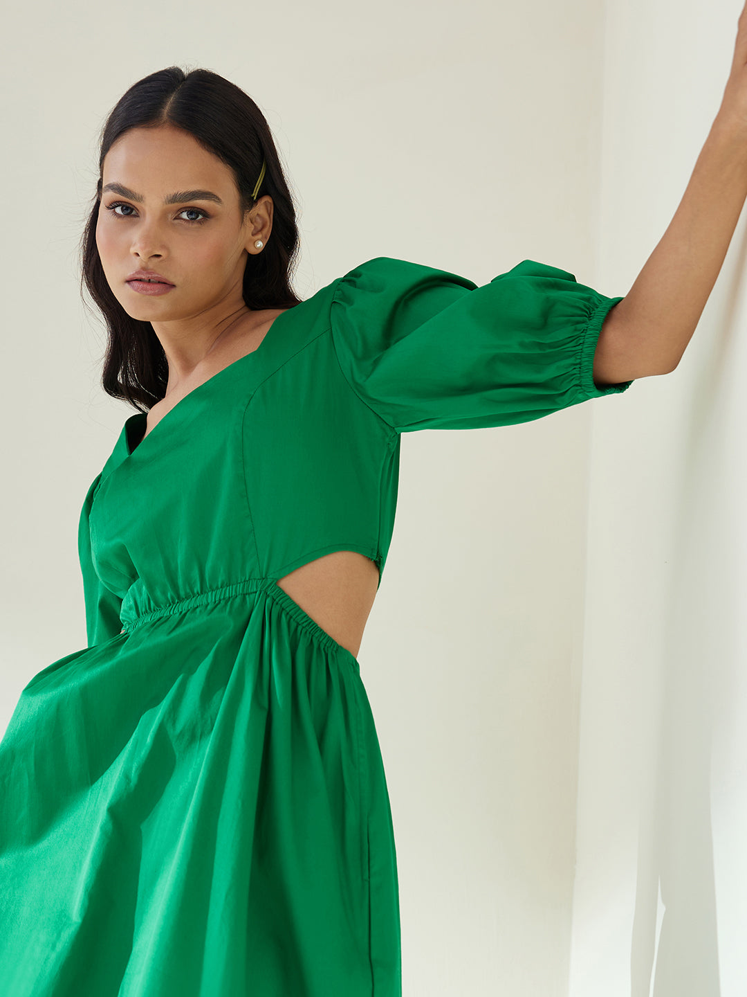 Green Cotton Cut Out Maxi Dress