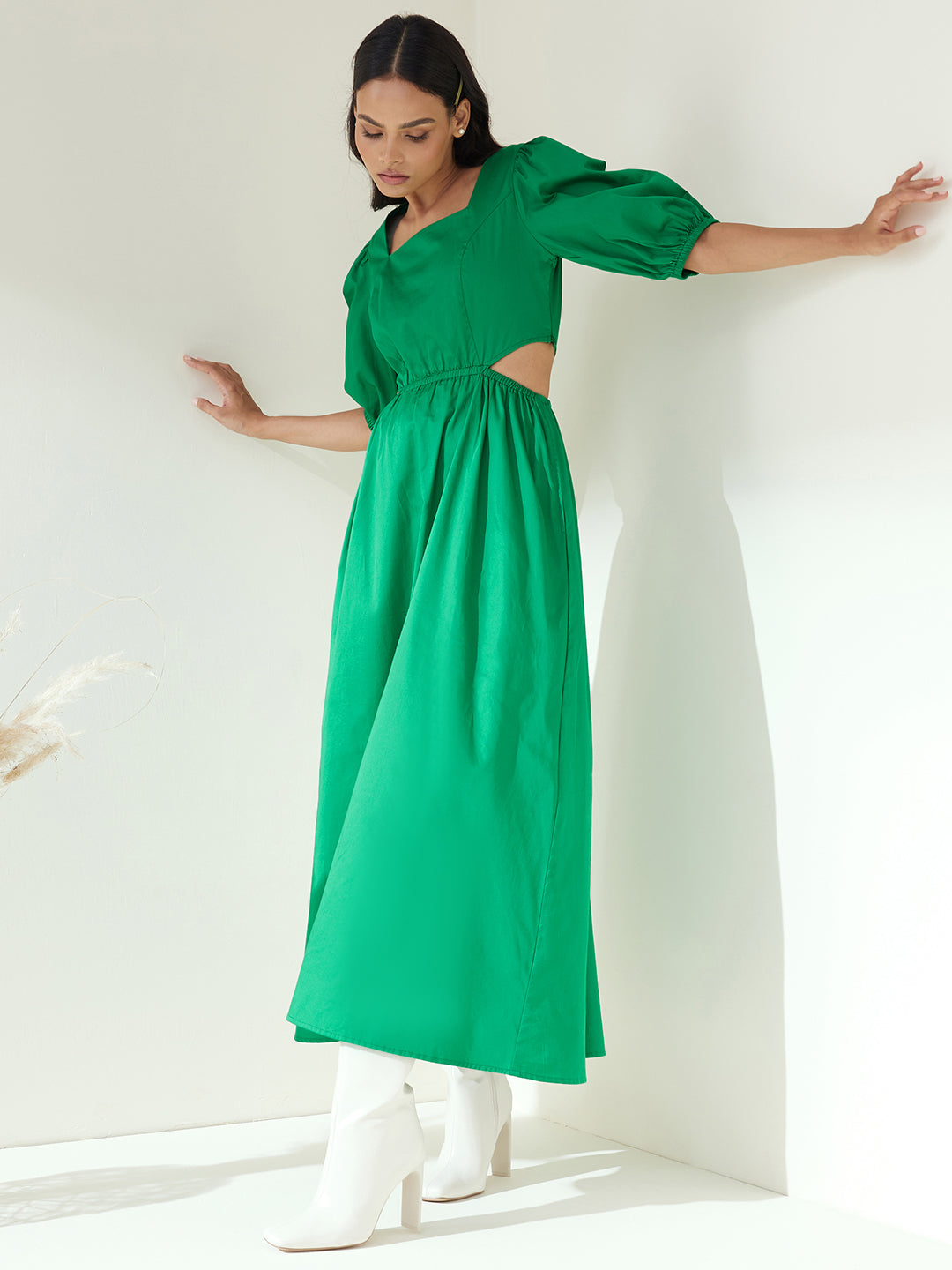 Green Cotton Cut Out Maxi Dress