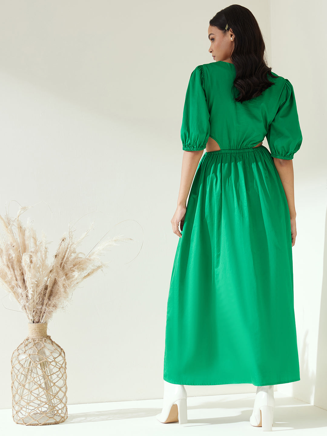 Green Cotton Cut Out Maxi Dress