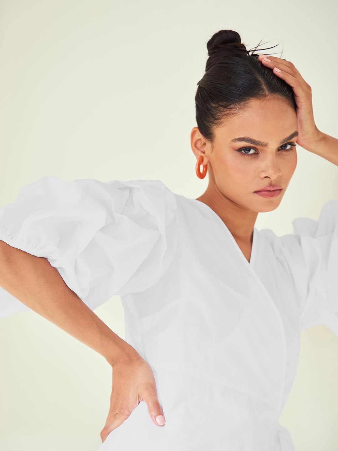 White Cotton Poplin Wrap Midi Dress