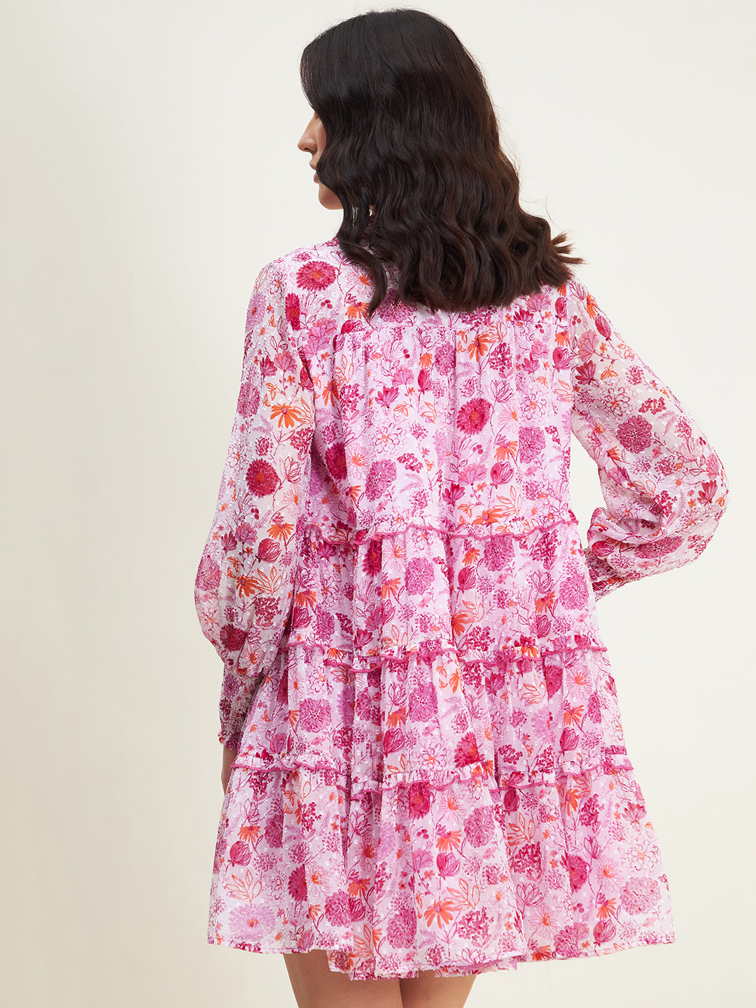 White Floral Tiered Shirt Mini Dress