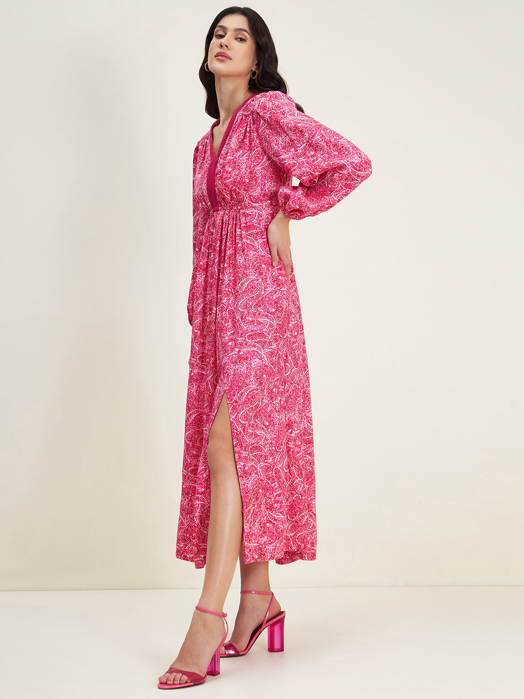 Pink Paisley Elasticated Maxi Dress
