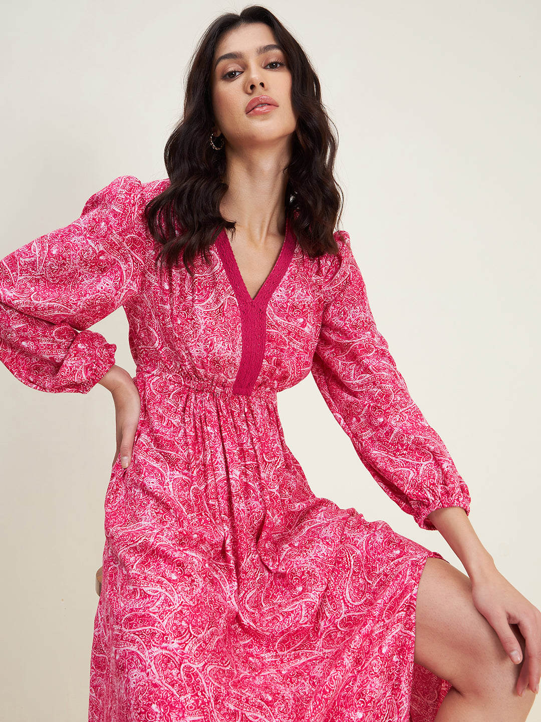 Pink Paisley Elasticated Maxi Dress