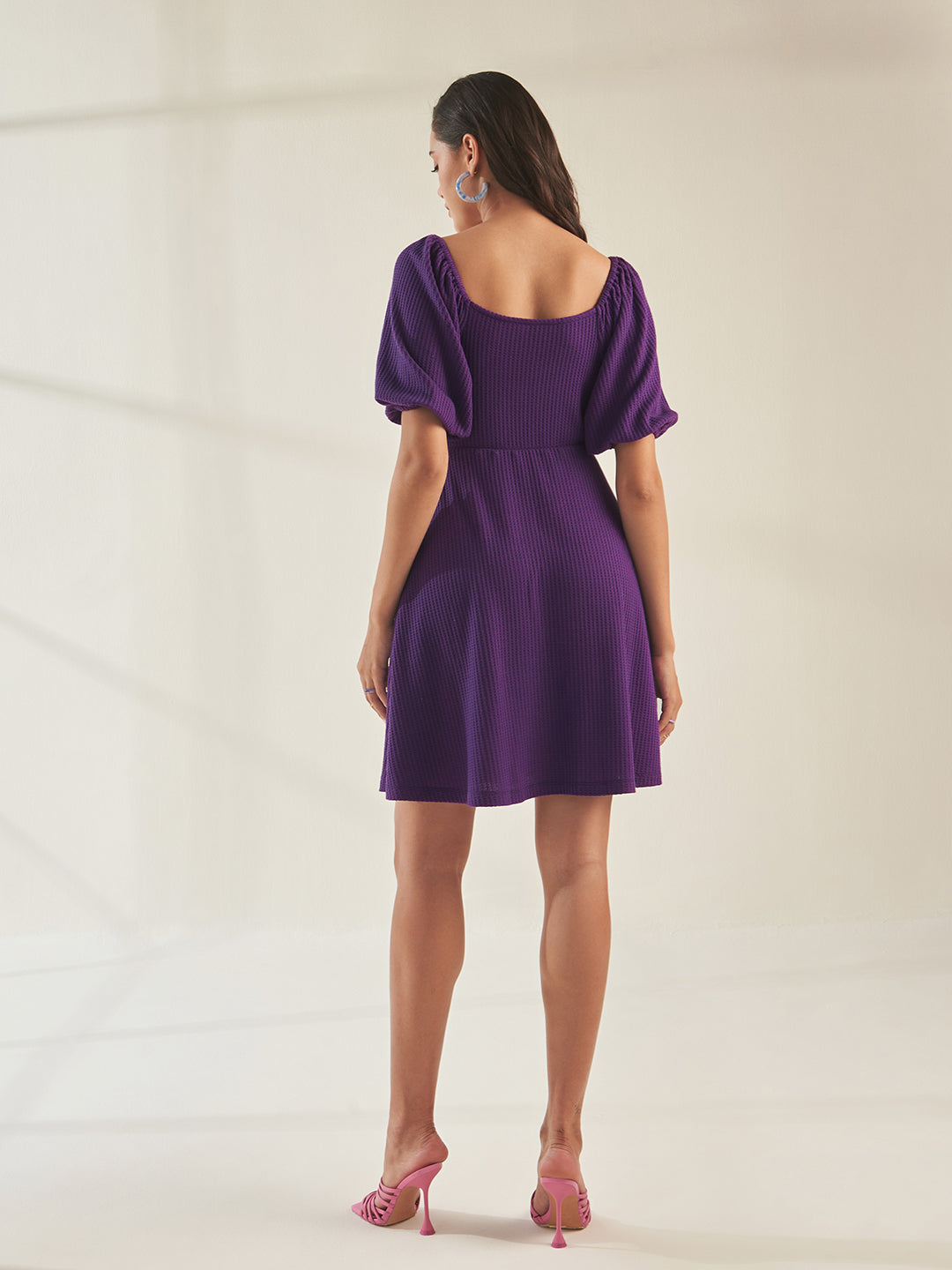 Purple Waffle Fit And Flare Mini Dress