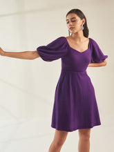 Purple Waffle Fit And Flare Mini Dress