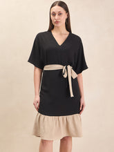 Black And Beige Kimono Midi Dress