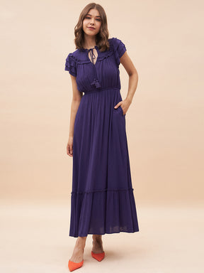 Purple Ruffle Detailing Tiered Maxi Dress