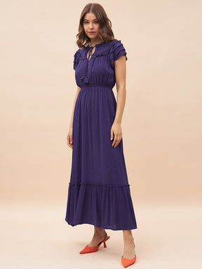 Purple Ruffle Detailing Tiered Maxi Dress