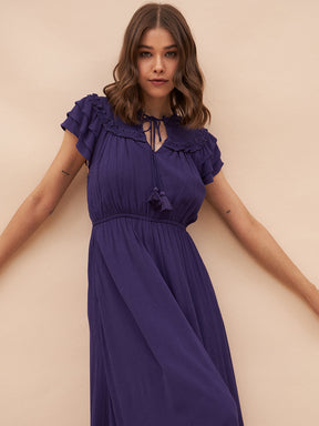 Purple Ruffle Detailing Tiered Maxi Dress