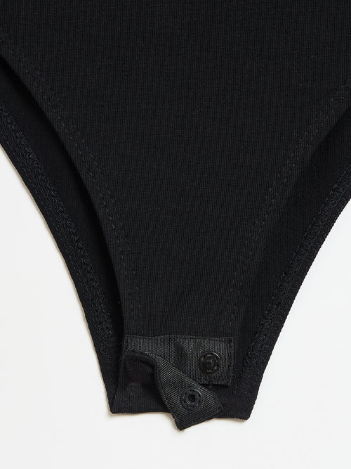 Black Cotton Knit Bodysuit