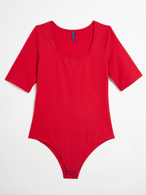 Red Cotton Knit Bodysuit